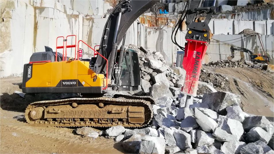 Excavator working in an open-pit mine
